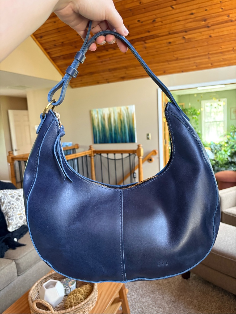 Portland Leather Large Nora Cowboy Blue Navy Leather Hobo Handbag NWOT